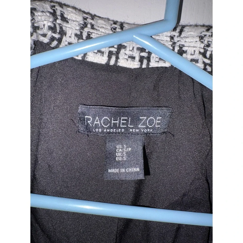 Rachel Zoe Womens Black White Tweed Longline Blazer Jacket‎ Heart Button Size S